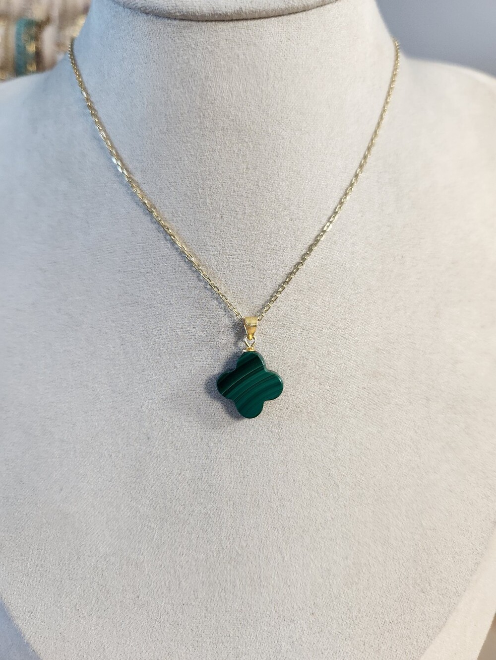 Malachite Clover Pendant Necklace